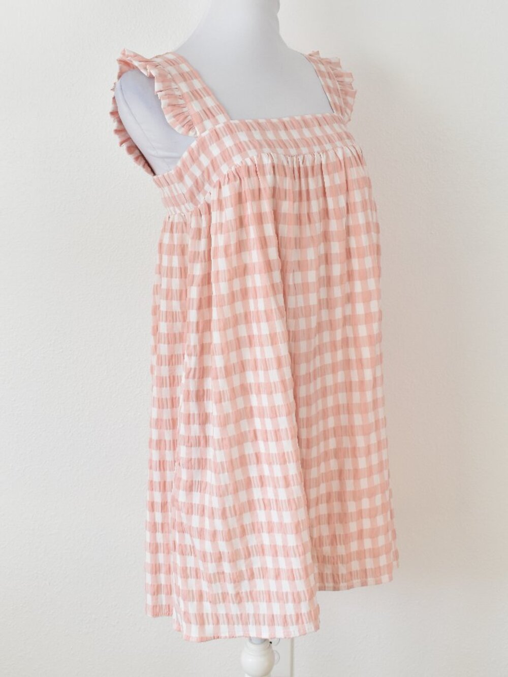 Storia Pink Gingham Babydoll Mini Dress NEW - M - Picture 8 of 10